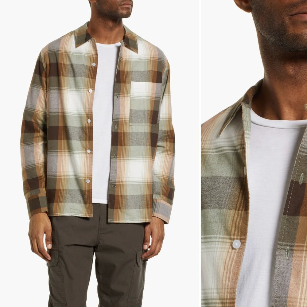 NN07 Julio Plaid Button-Up Shirt Medium 710 KHAKI STRIPE